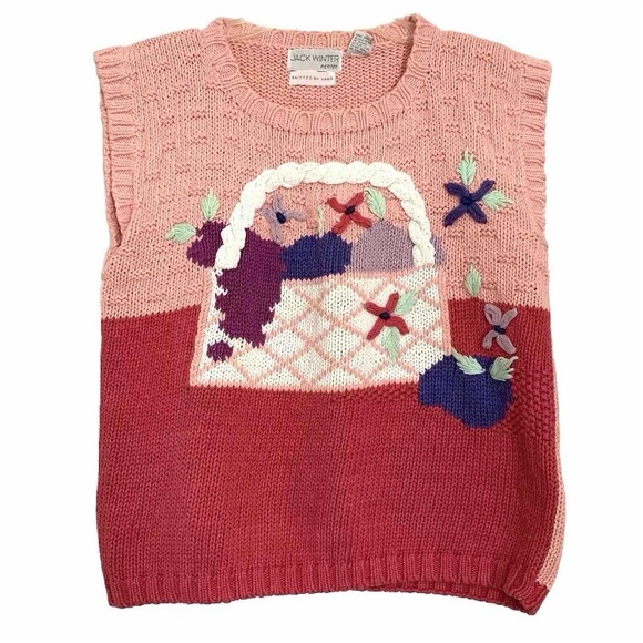 Jack Winter Sweaters - Vintage Sweater Jack Winter Hand Knit Easter Fruit Basket Sz Medium Petite Pink